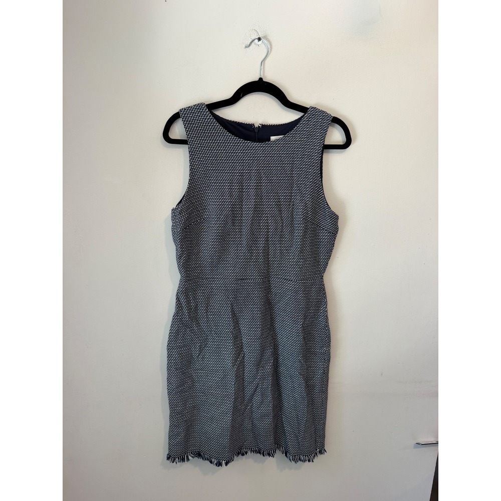 LOFT Womens Navy Blue White Tweed Frayed Hem Sheath Dress Size 10 Sleeveless